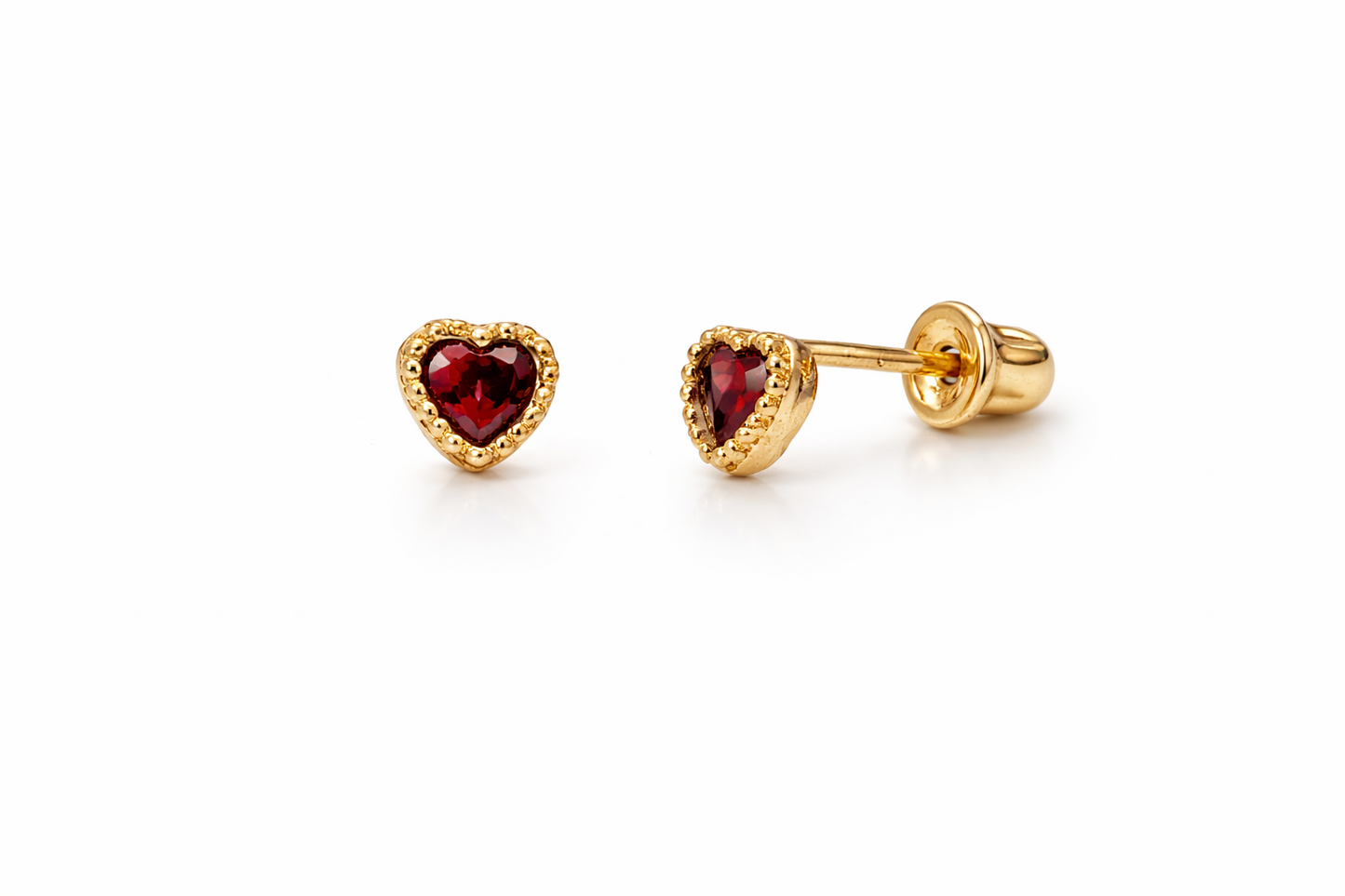 14k Yellow Gold Heart CZ Birthstone Earrings