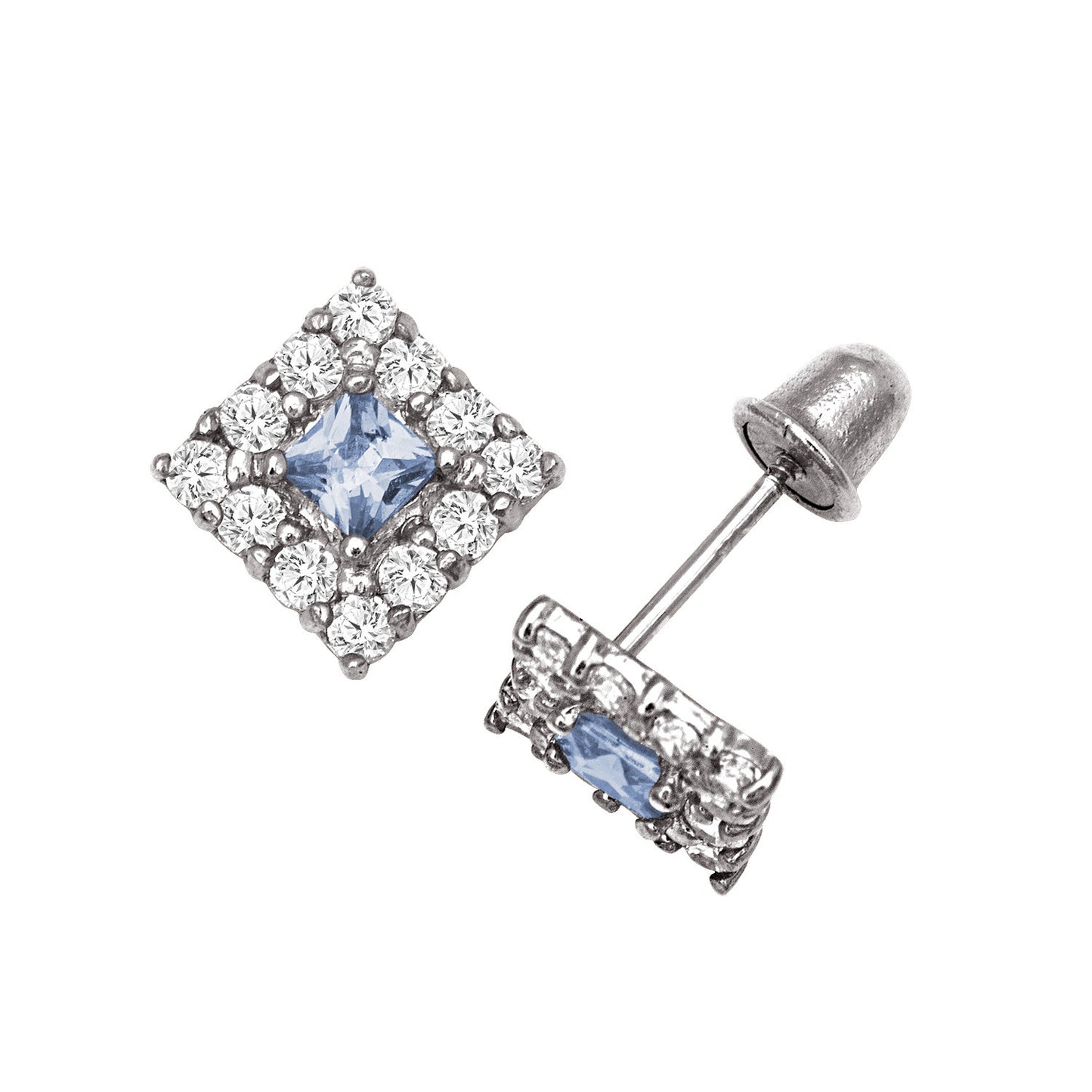 14k Yellow & White Gold CZ Birthstone Stud Screw Back Earrings for Women