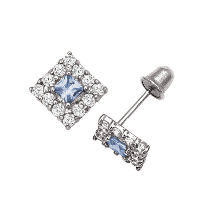 14k Yellow & White Gold CZ Birthstone Stud Screw Back Earrings for Women