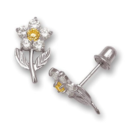 14K Yellow & White Gold Flower Shape Stud Earrings for Women