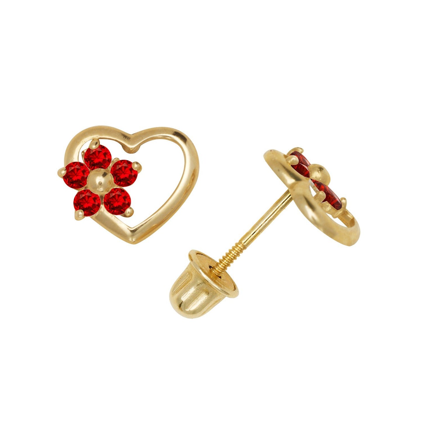 14K Yellow & White Gold Heart Shaped CZ Stud Earrings for Women