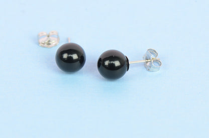 925 Sterling Silver black Onyx Pearl 4mm 8mm Stud Earrings for Women