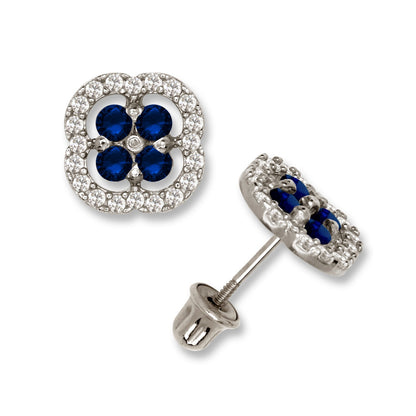 14K Yellow & White Gold CZ Squared Screw Back Stud Earrings for Women