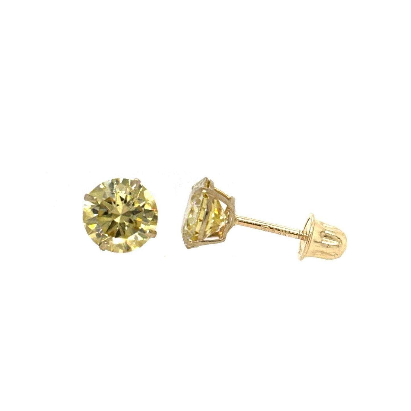 14K Gold GRA Certified D-VVS1 Lemon Yellow Moissanite Screw Back Studs Earrings