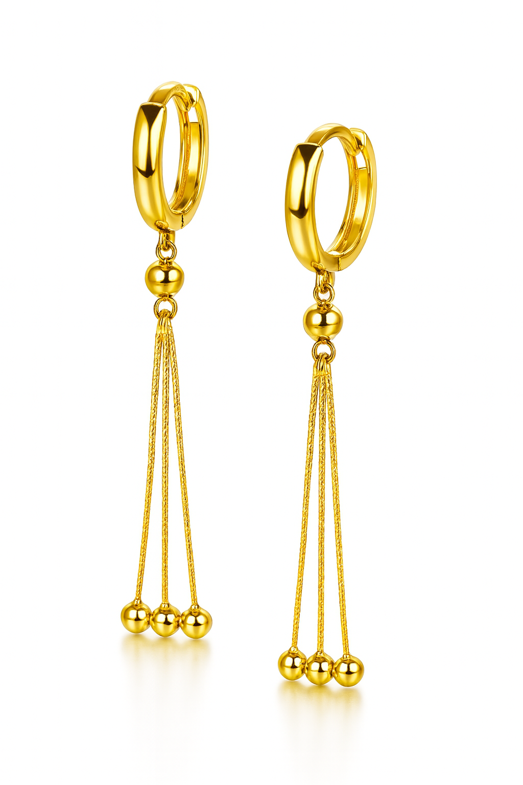 14k Yellow / White Gold Dangle Ball Chain Huggie Earrings