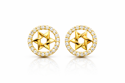 14K Yellow and White Gold Star of David CZ Stud Earrings