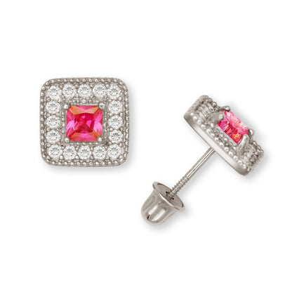 14K Yellow & White Gold Cubic Zirconia Square Fashion Earrings for Women