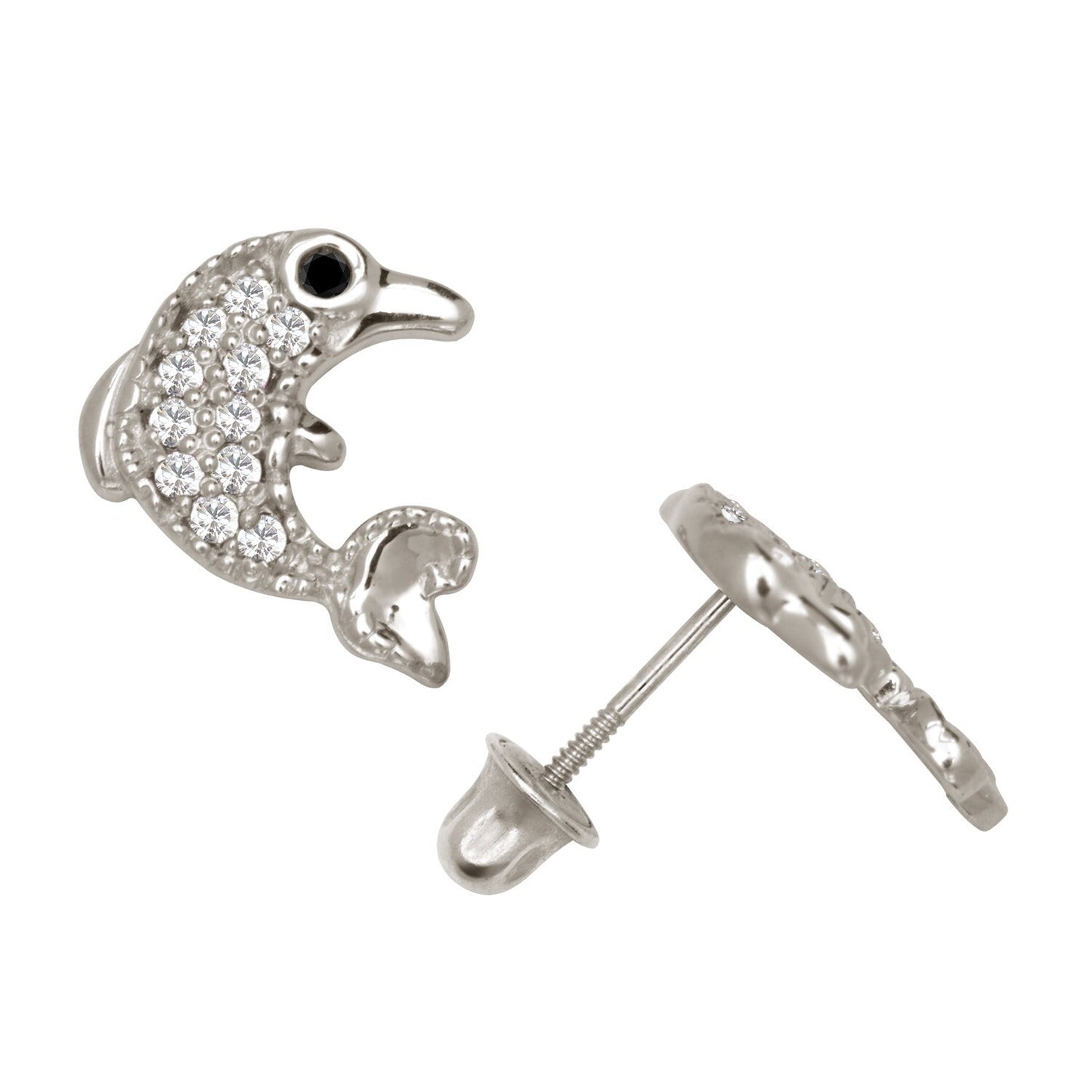 14K Yellow & White Gold Unique Dolphin Shape Stud Earrings for Women