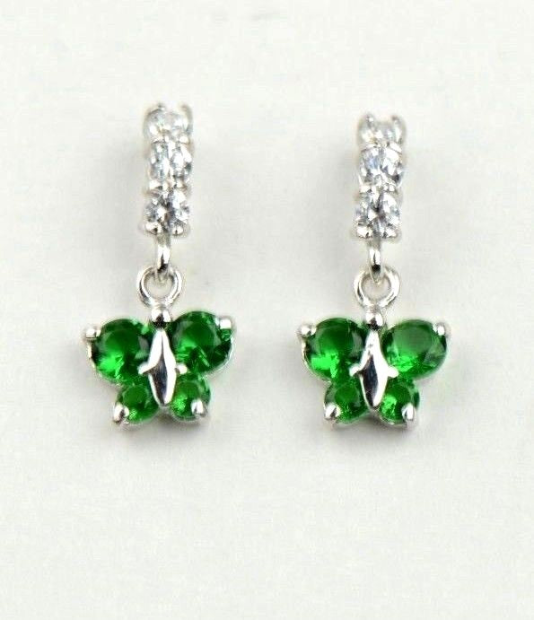 14K White Gold Birthstone Butterfly Dangle Earrings