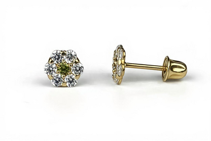 14K Yellow Gold Flower Shaped  Screw Back Stud Earrings for Women