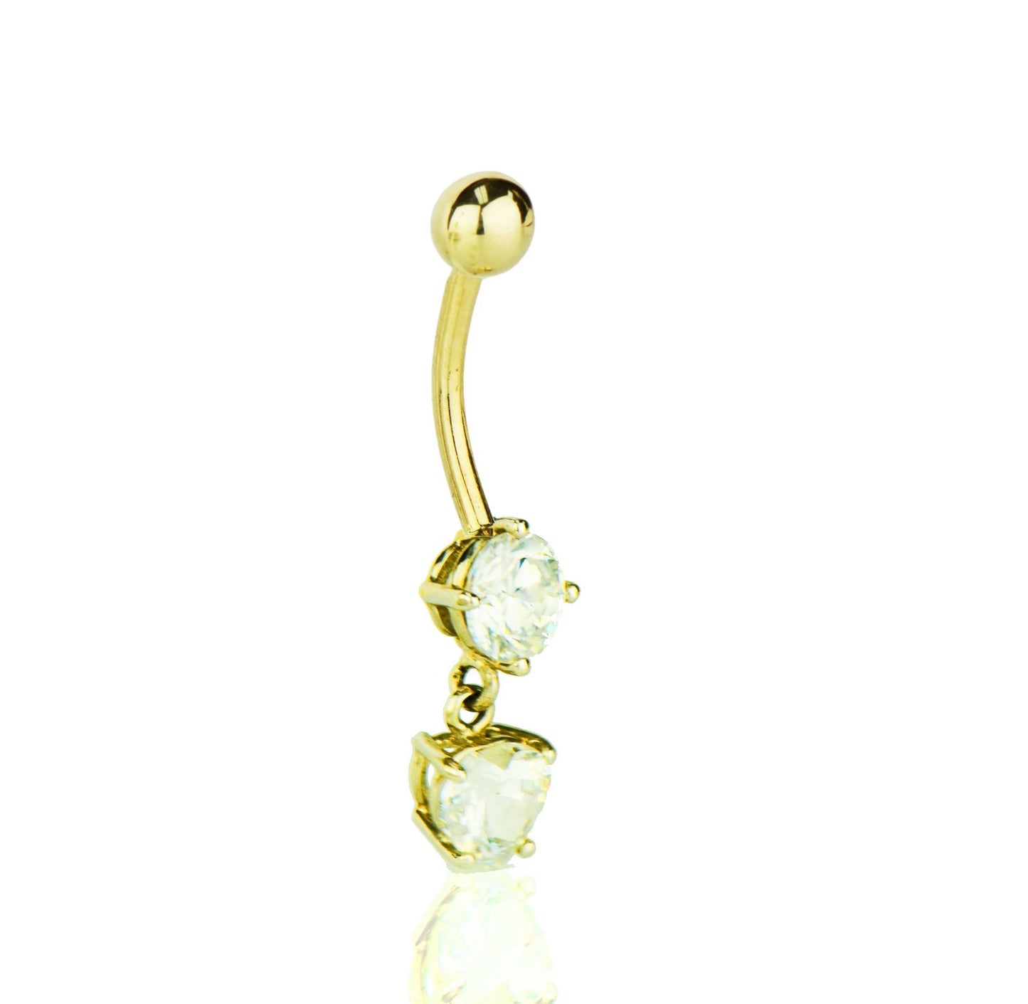14k Yellow or White Gold Belly Button Dangle CZ Barbel Bar Ring