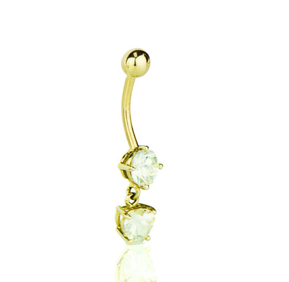 14k Yellow or White Gold Belly Button Dangle CZ Barbel Bar Ring