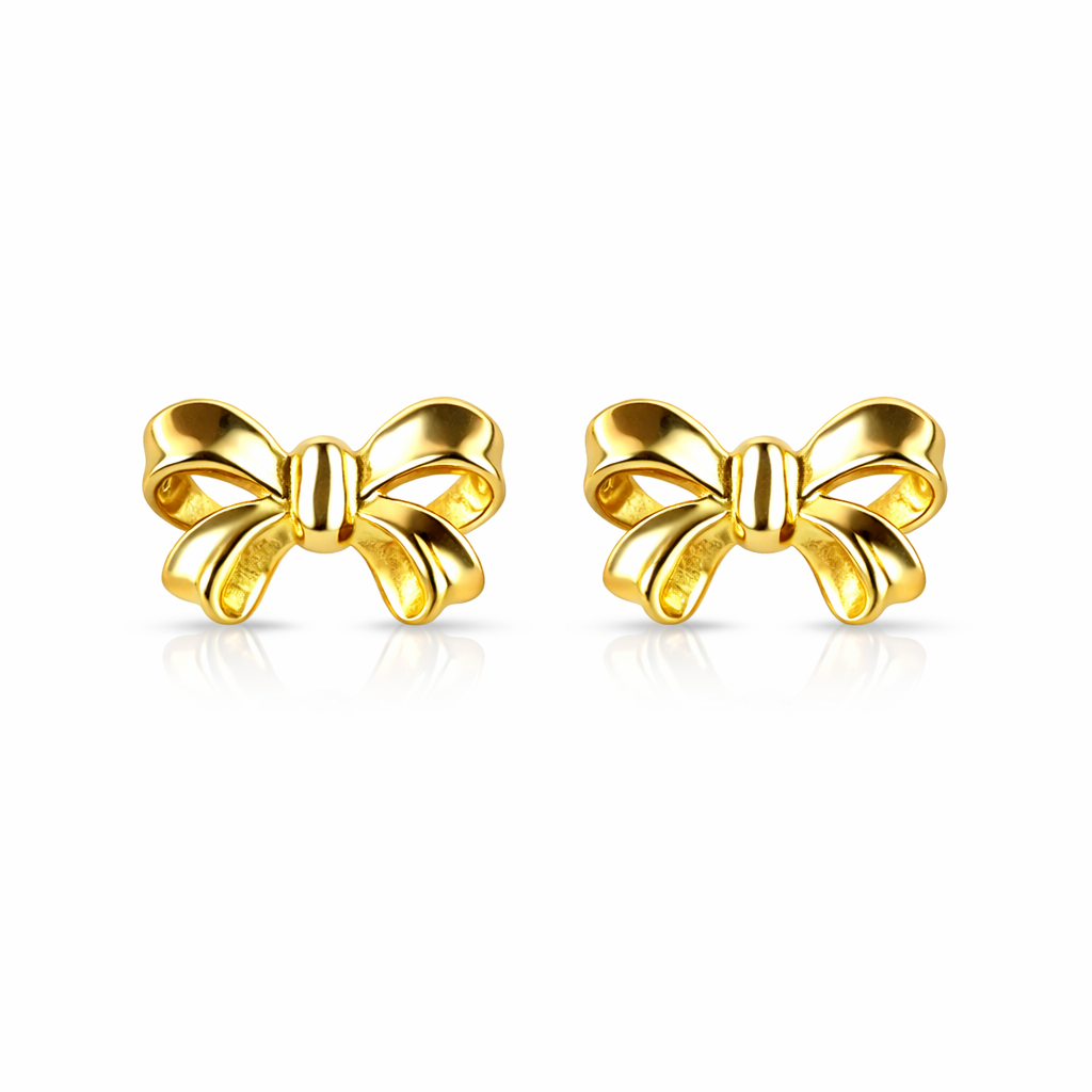 14k Solid White Yellow Gold Bow Tie Stud Earrings