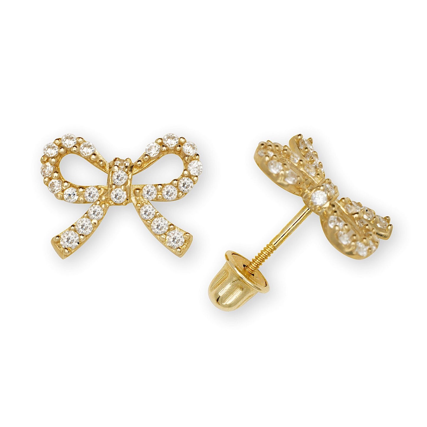 14K Yellow & White Gold Elegant Large Bow Studs Earrings for Women