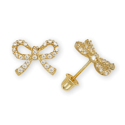 14K Yellow & White Gold Elegant Large Bow Studs Earrings for Women