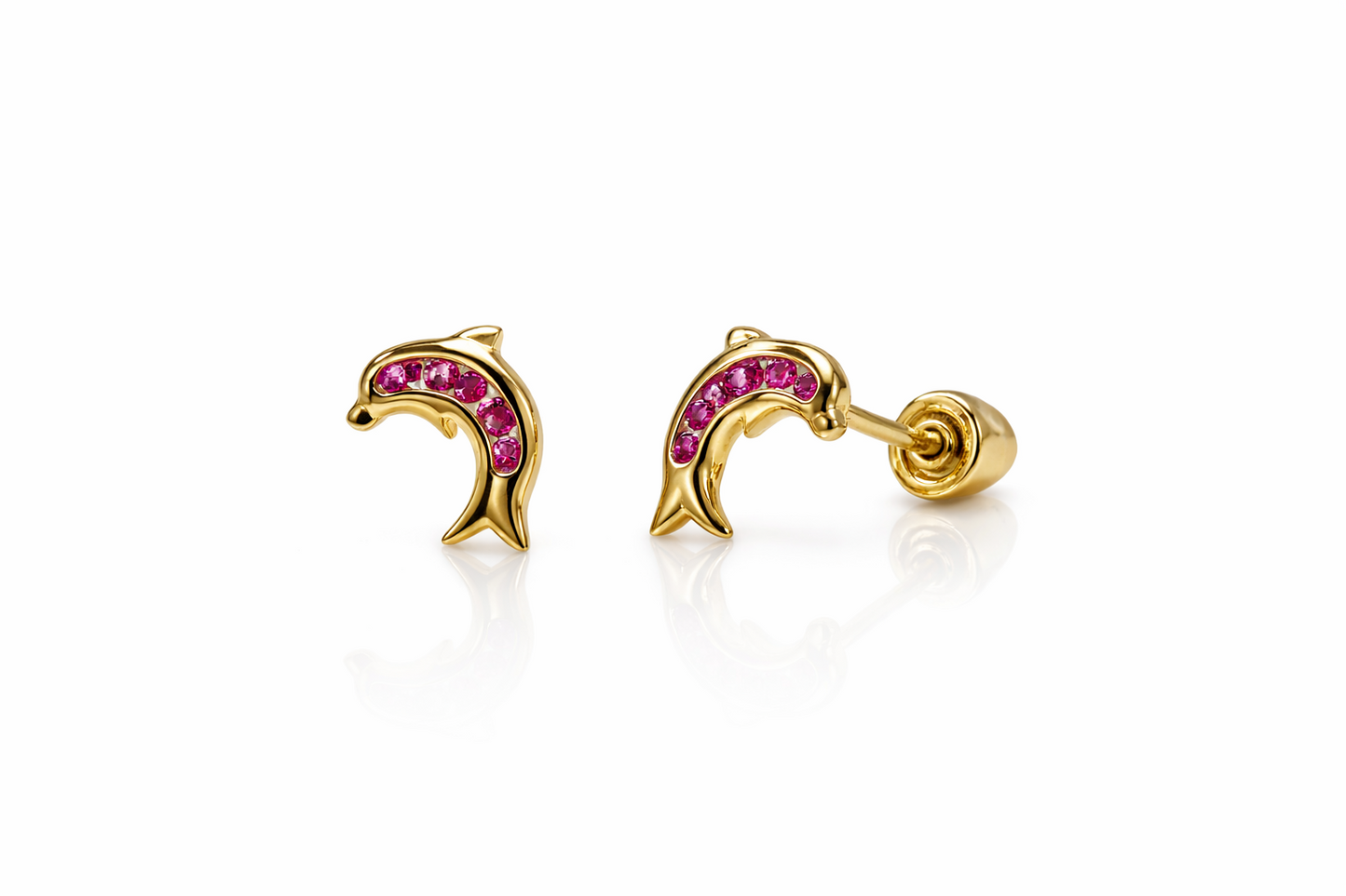 14k Yellow Gold CZ Dolphin Stud Earring