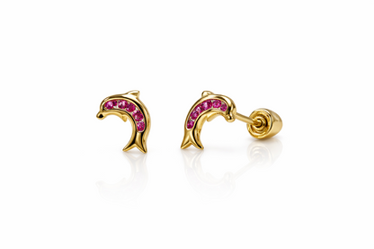 14k Yellow Gold CZ Dolphin Stud Earring