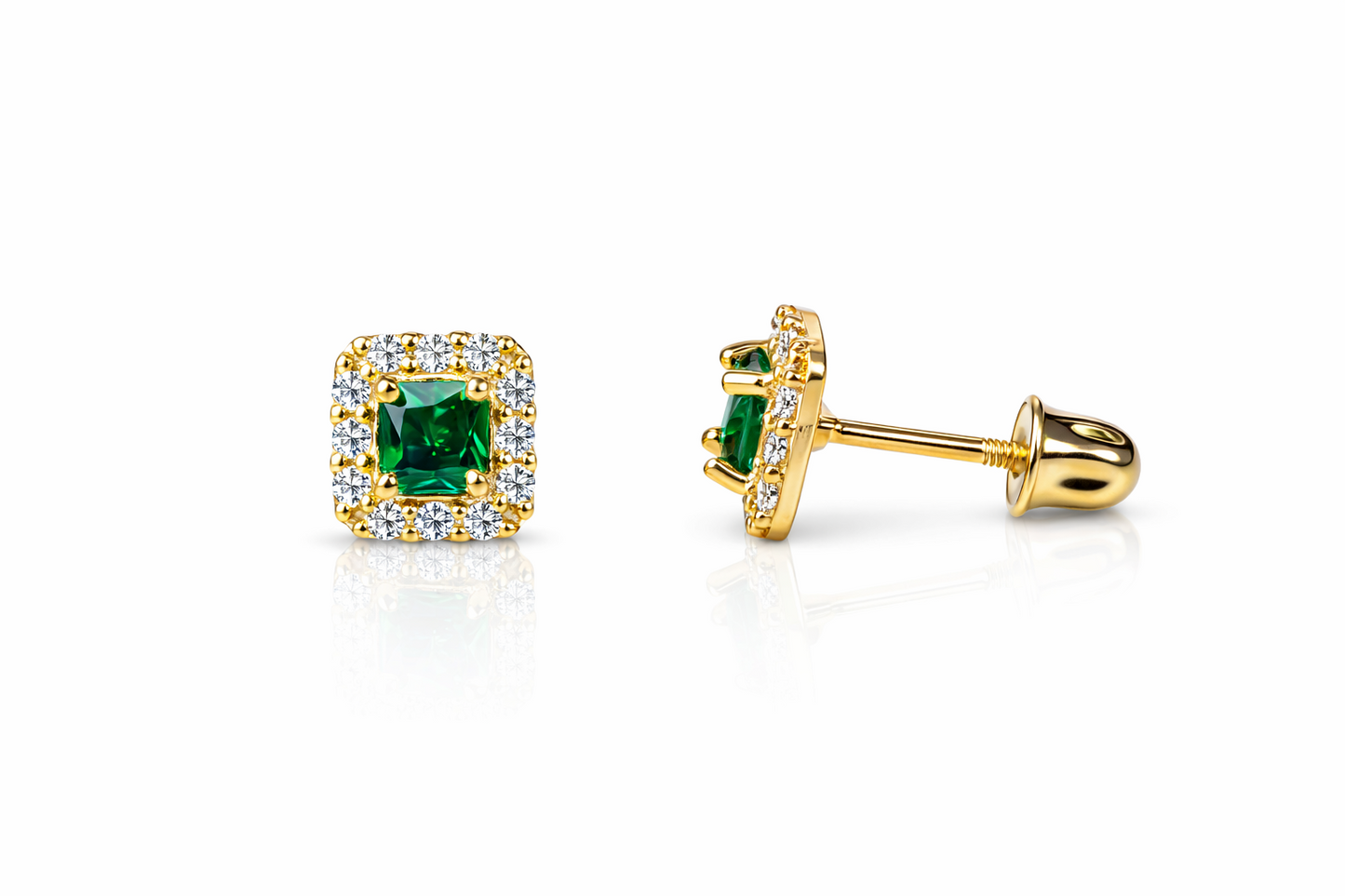14k Yellow Gold Cushion Stud Earrings with Screw Back