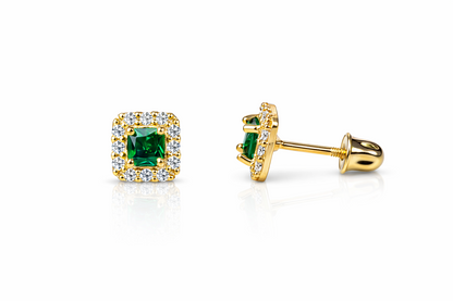 14k Yellow Gold Cushion Stud Earrings with Screw Back