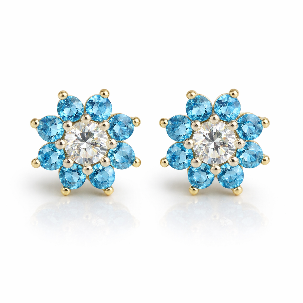 14k Yellow Gold Flower Stud Earrings with screw back