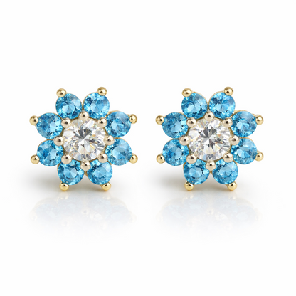 14k Yellow Gold Flower Stud Earrings with screw back