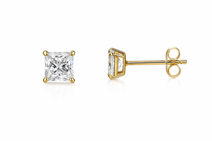 14k solid yellow gold square clear CZ basket set stud earrings 3mm-10mm