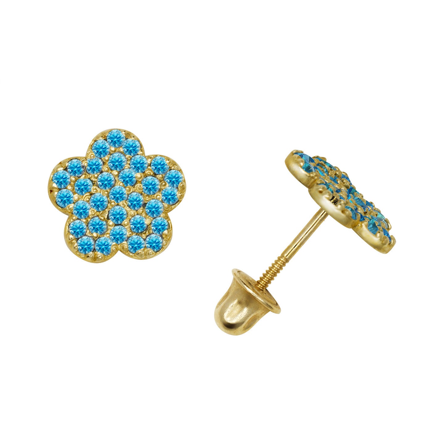 14k Yellow or White Gold CZ Flower Birthstone Stud Screw Back Earrings