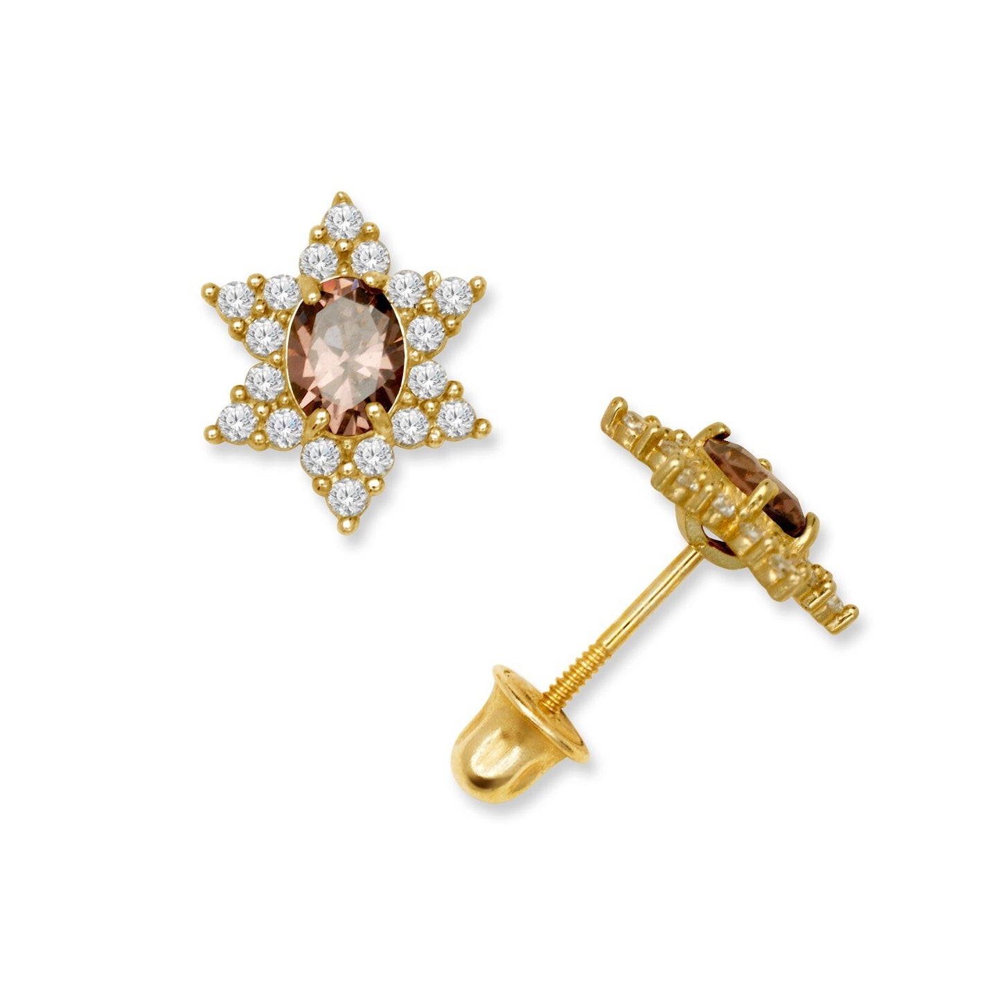14K Yellow & White Gold Beautiful Star Shaped Stud Earrings for Girls