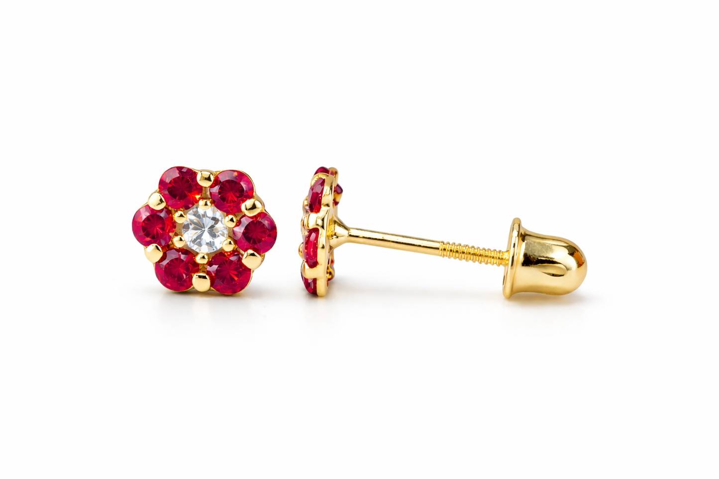 14k Yellow Gold Flower Stud Earrings with Screw Back