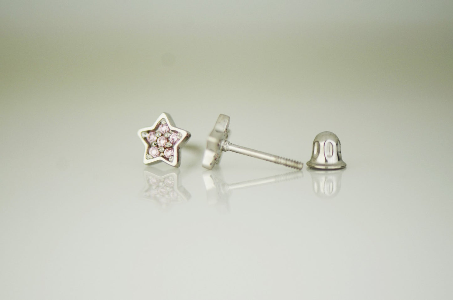 14k White Gold CZ Star Stud Earrings