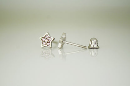 14k White Gold CZ Star Stud Earrings