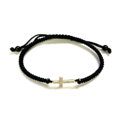 925 Sterling Silver String CZ Bracelet Cross 6" Adjustable to 11"