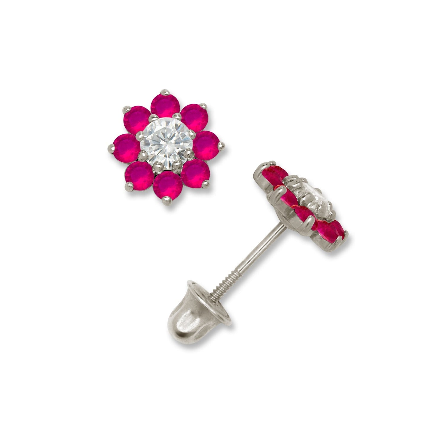 14K Yellow & White Gold Small Beautiful CZ Flower Stud Earrings for  Girls