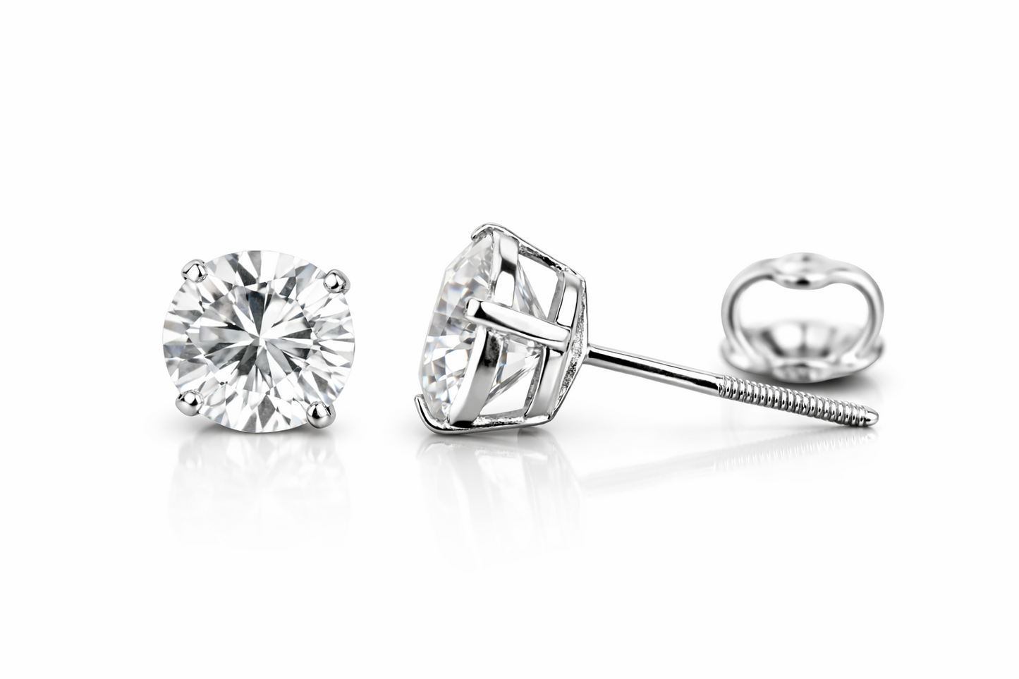 14k Heavy Basket White Gold Round AAA Quality CZ Stud with Screw Back