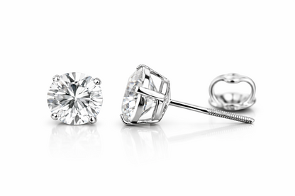 14k Heavy Basket White Gold Round AAA Quality CZ Stud with Screw Back