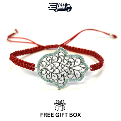 925 Sterling Silver  C Z Hamsa Bracelet 6" Adjustable to 11"