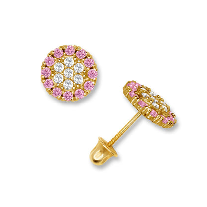 14K Yellow & White Gold Round Shaped Beautiful Stud Earrings for Women