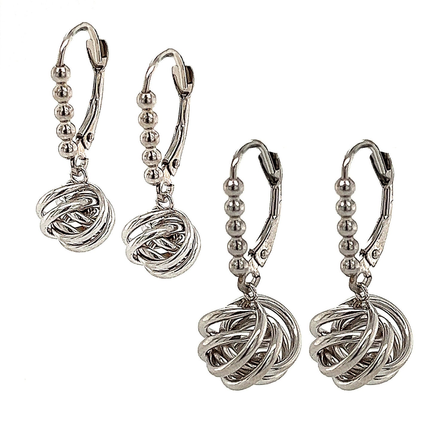 14k Yellow and White Gold Love Knot Leverback Earrings