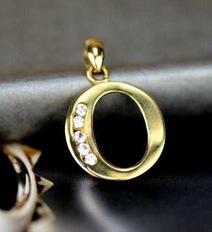 14k Solid Yellow Gold Letter Initial CZ Pendant