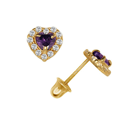 14K Yellow & White Gold Large Gorgeous CZ Heart Shaped Stud Earrings for Women