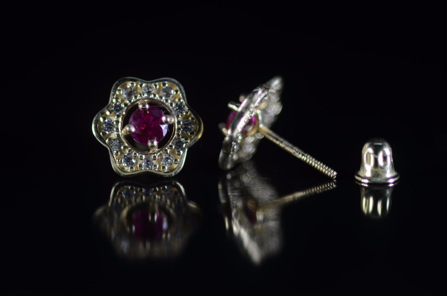 14k Yellow and White Gold CZ Birthstone Flower Stud Earring