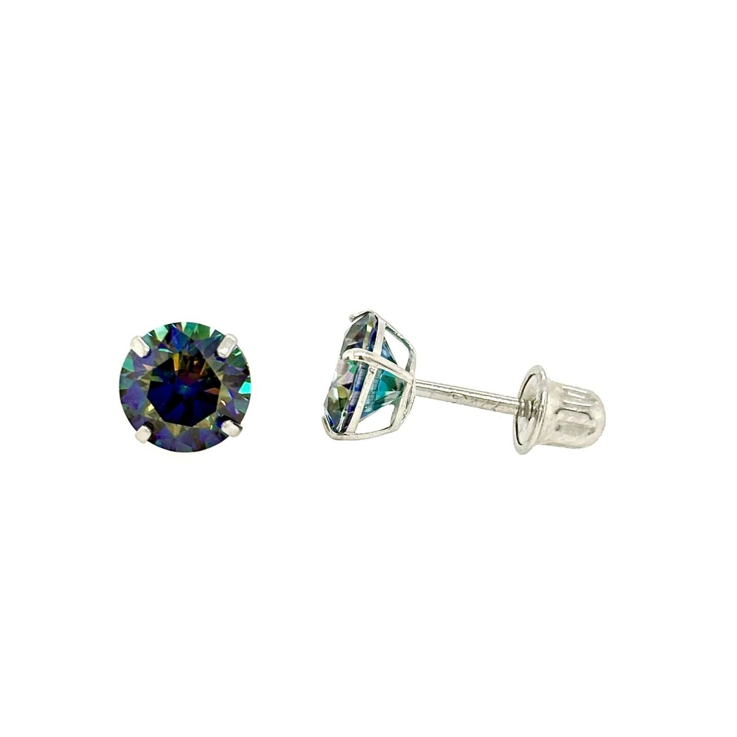 14K Gold GRA Certified D-VVS1 Rainbow Blue Moissanite Screw Back Studs Earrings