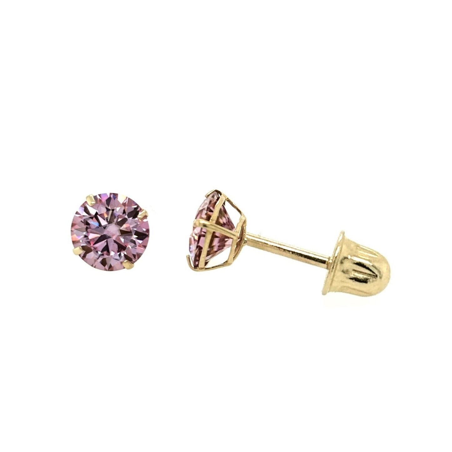 14K Gold GRA Certified D-VVS1 Round Pink Moissanite Screw Back Studs Earrings