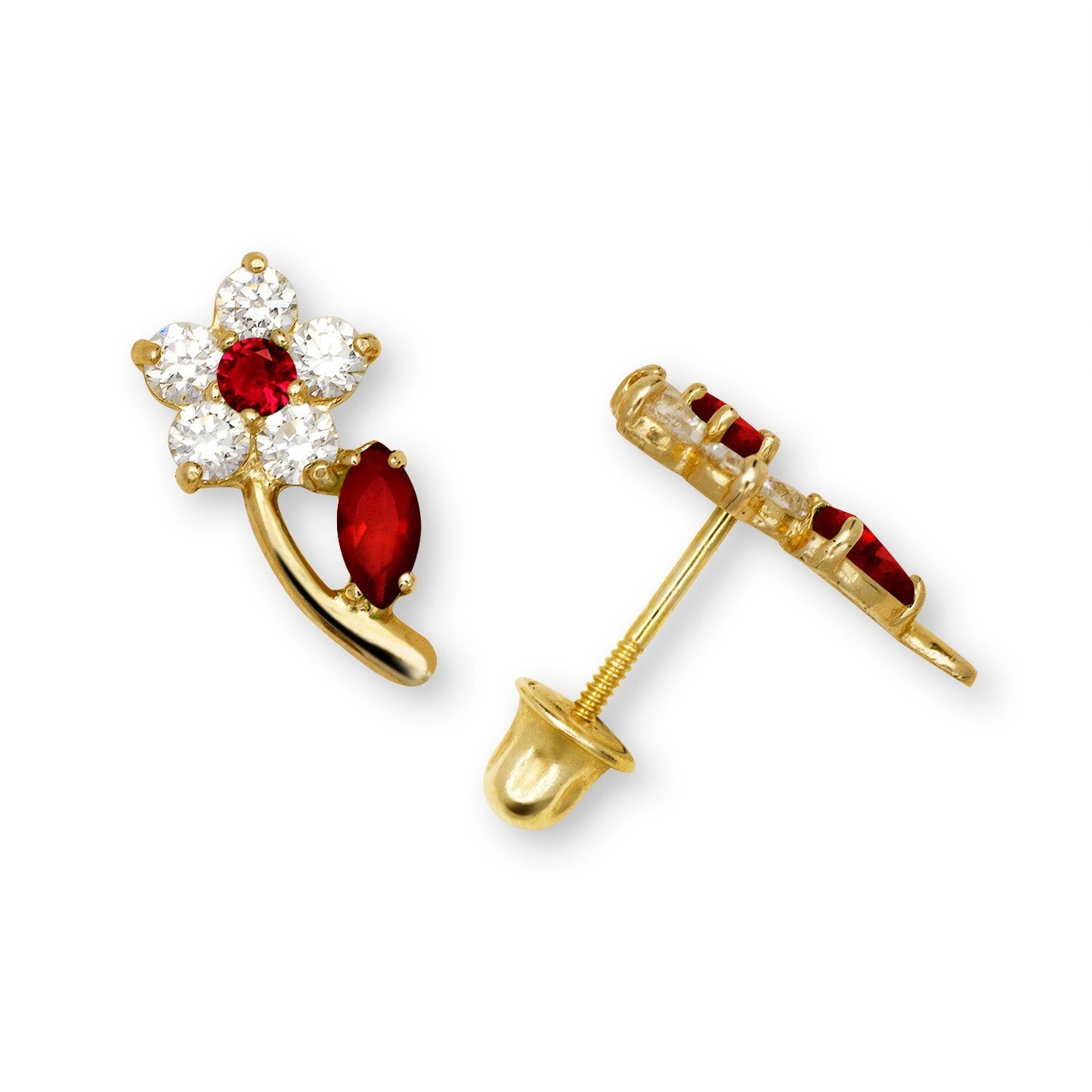 14K Yellow & White Gold Flower Shaped Beautiful Studs Earrings for Girls