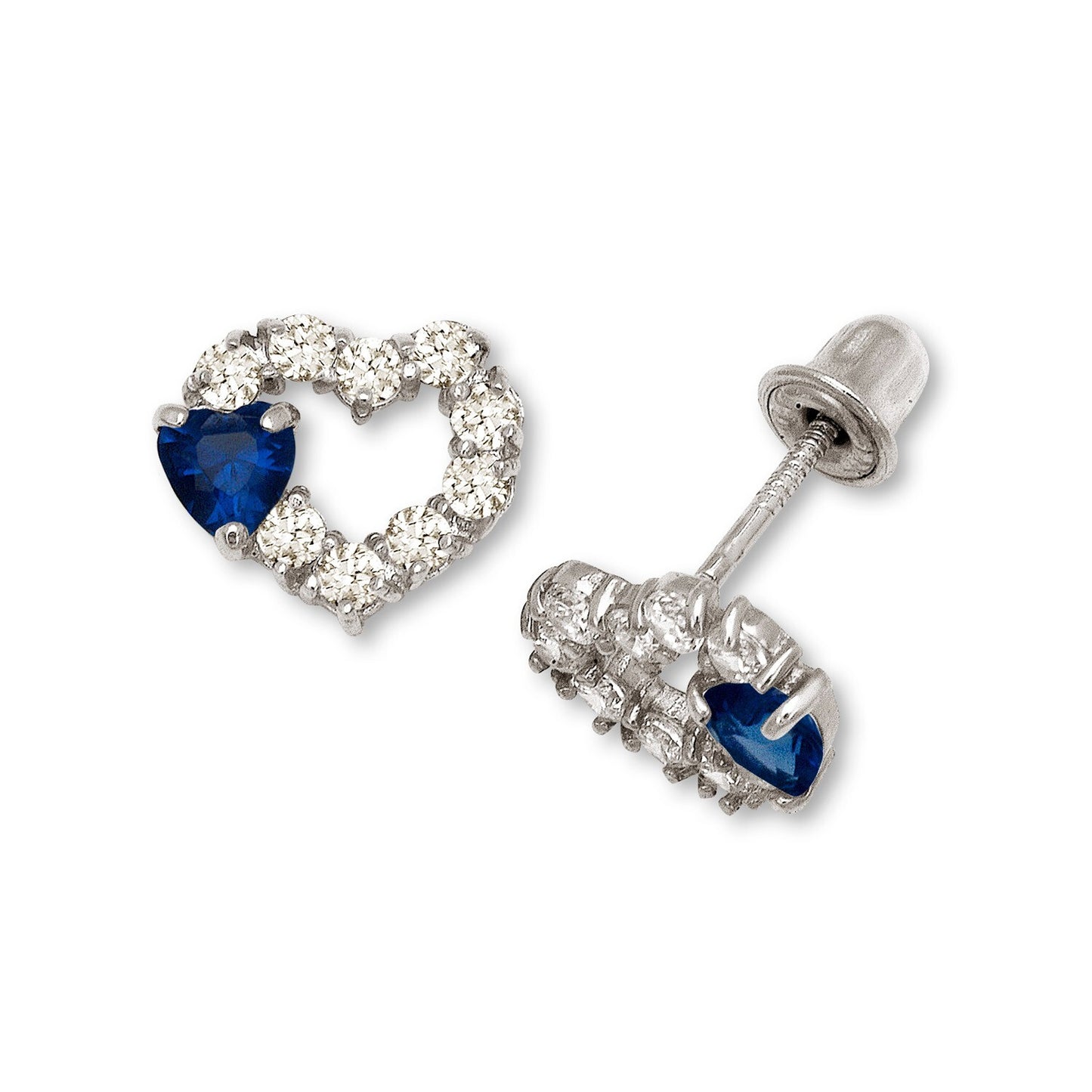 14K Yellow & White Gold Heart Shape Screw Back Earrings for Women
