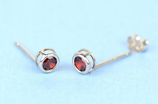 14K Round Bezel Set White Gold Birthstone Earrings