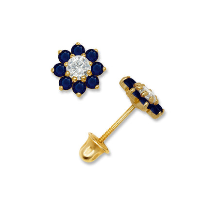 14K Yellow & White Gold Small Beautiful CZ Flower Stud Earrings for  Girls
