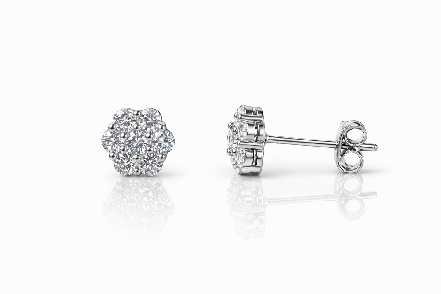 14K Yellow & White Gold Flower Cluster CZ Stud Earrings for Women