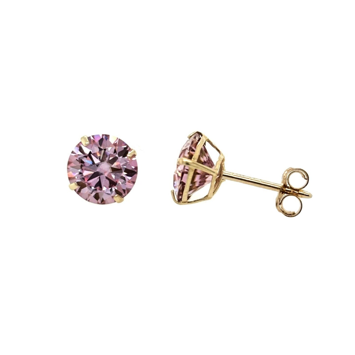 14K Gold GRA Certified D-VVS1 Round Pink Moissanite Push Back Studs Earrings