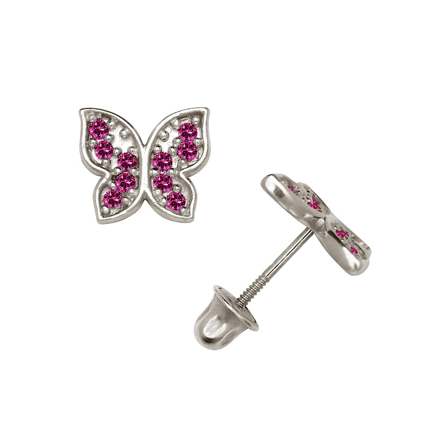 14K Yellow & White Gold CZ  Pretty Butterfly Studs Earrings for Girls